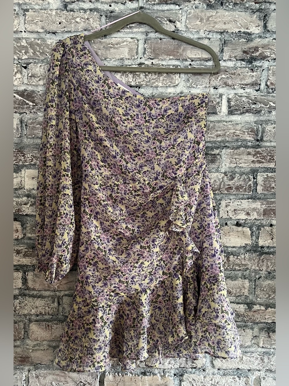 Astr Lavender and Cream Floral One ShoulderFun Flirty Ruffle Dress worn once